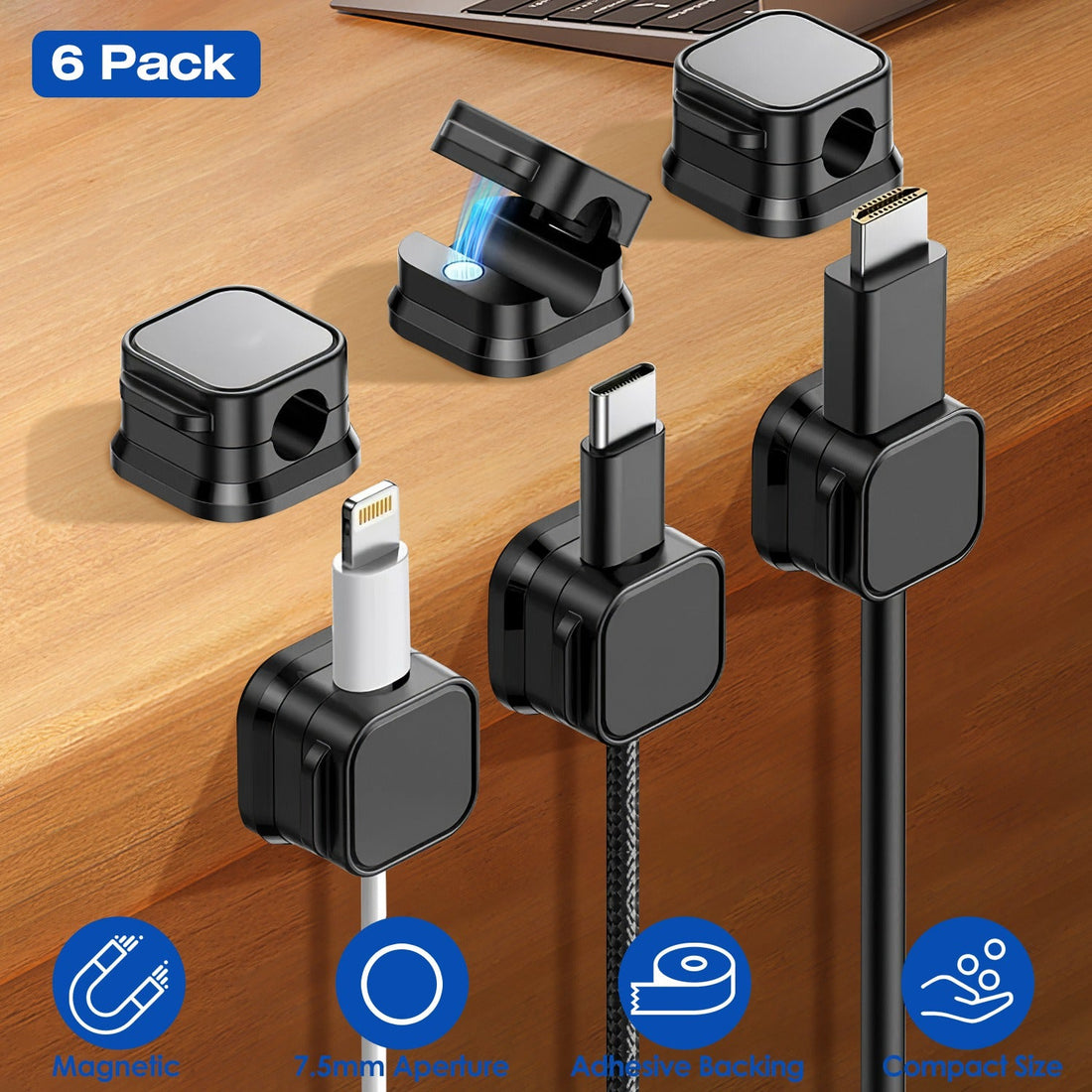 Magnetic cable clips for desk cable management