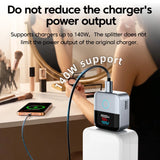 140W Auto Disconnect Full Charge Splitter Type-C Smart Charging Separator Digital Display 140W PD Fast Charging Adapter