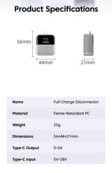 140W Auto Disconnect Full Charge Splitter Type-C Smart Charging Separator Digital Display 140W PD Fast Charging Adapter